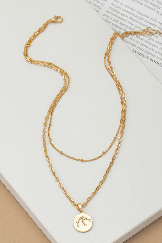 zodiac sign pendant necklace with rhinestones 