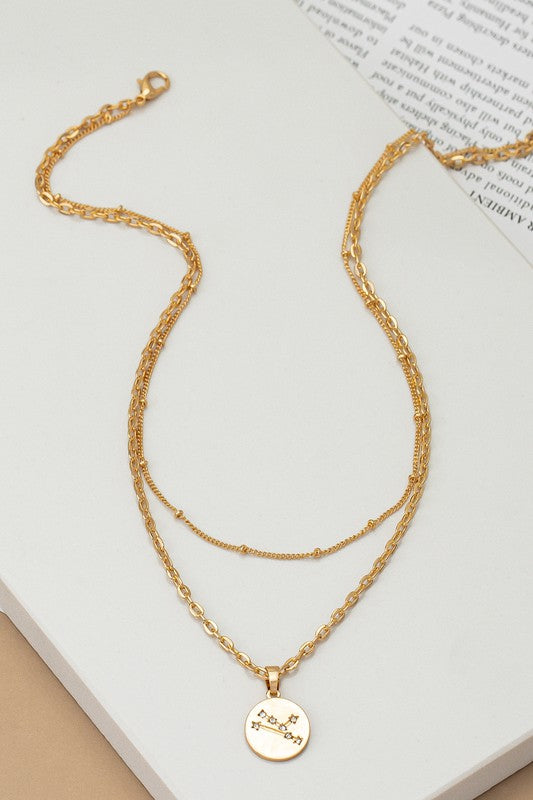 zodiac sign pendant necklace with rhinestones 