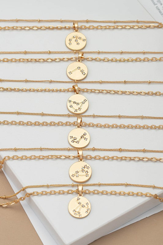 zodiac sign pendant necklace with rhinestones 