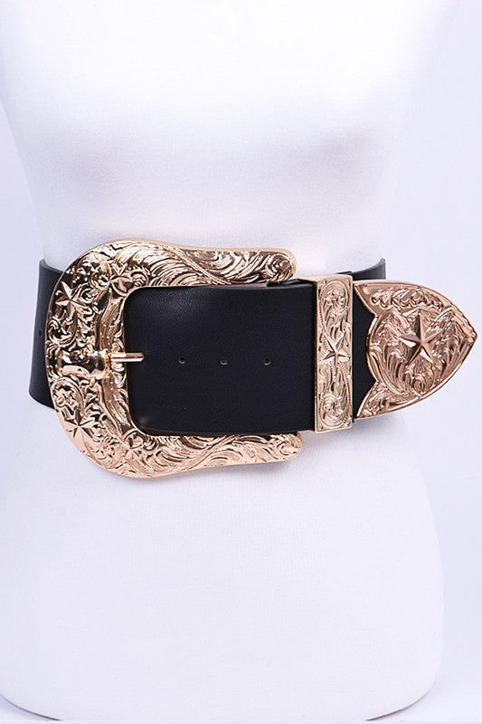 Plus Size Engraved Buckle Oversize Statement Belt Artini Accessories