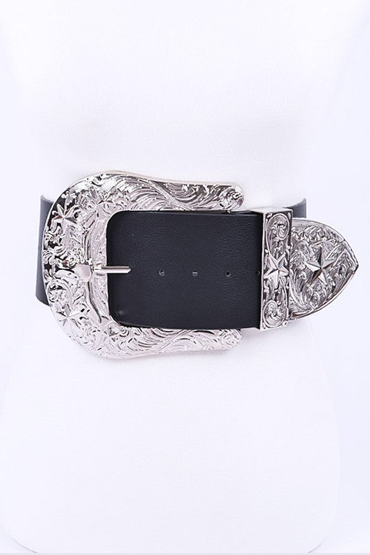 Plus Size Engraved Buckle Oversize Statement Belt Artini Accessories