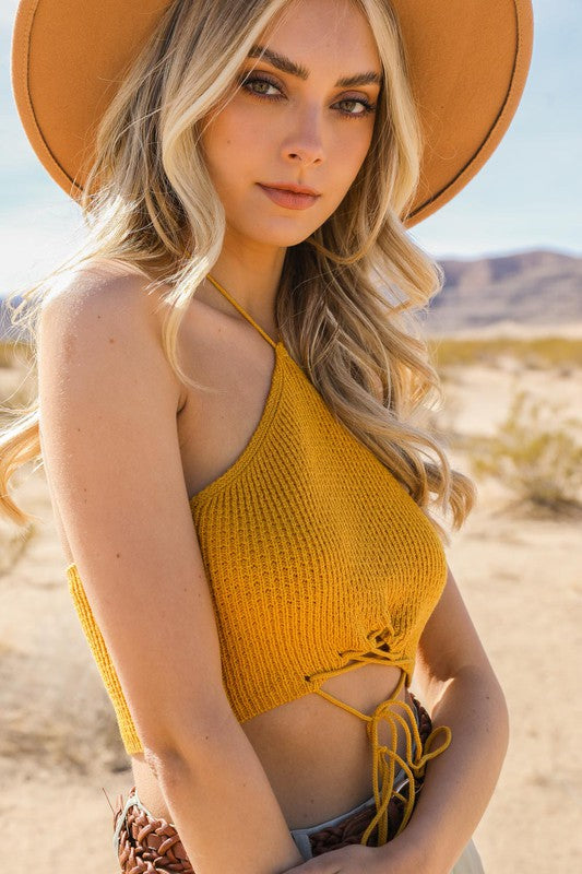 Lace-Up Halter Knit Bralette Leto Accessories