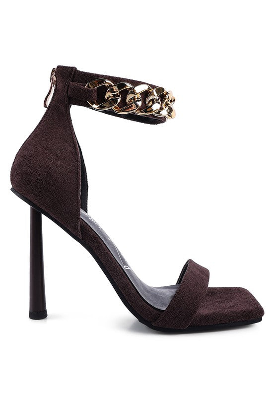 LAST SIP HEELED FAUX SUEDE CHAIN STRAP SANDAL Rag Company