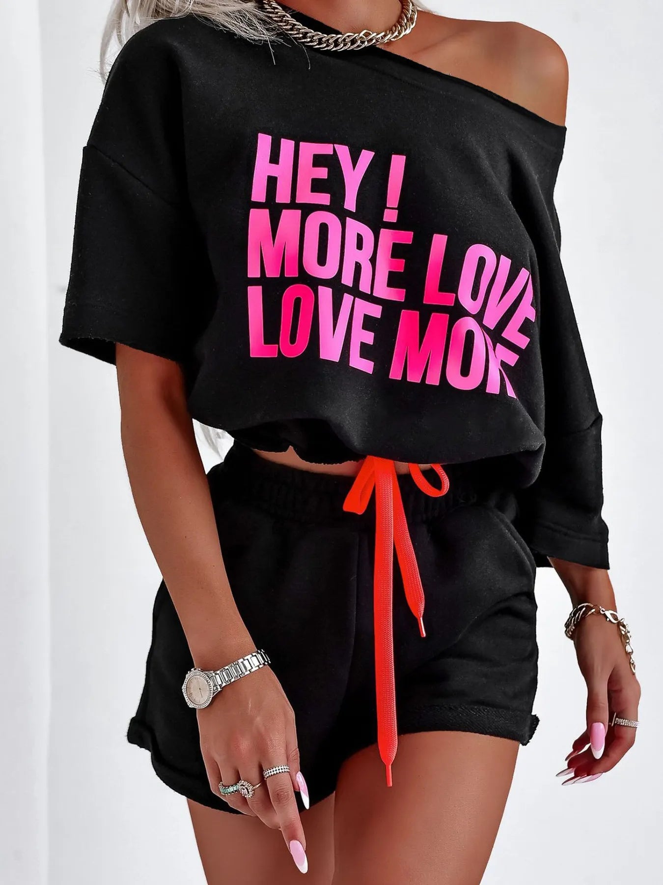 Letter Graphic Top and Shorts Set Trendsi