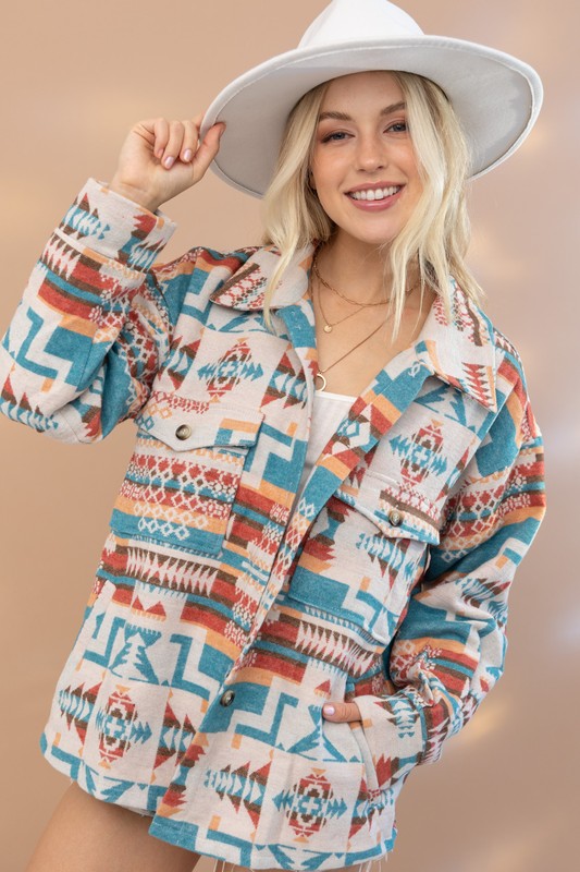 Aztec Western Shacket Blue B