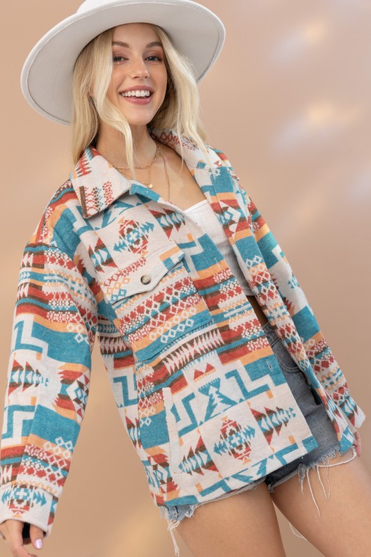 Aztec Western Shacket Blue B