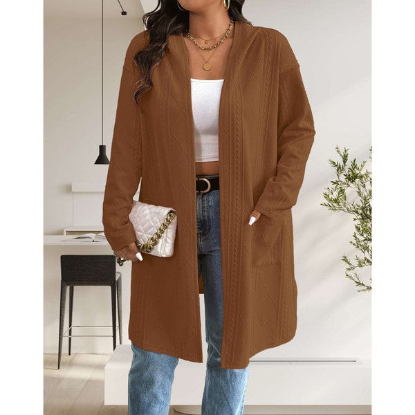 Womens Long Cardigans Cable Knitted Open Front 