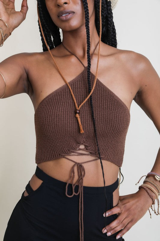 Lace-Up Halter Knit Bralette Leto Accessories