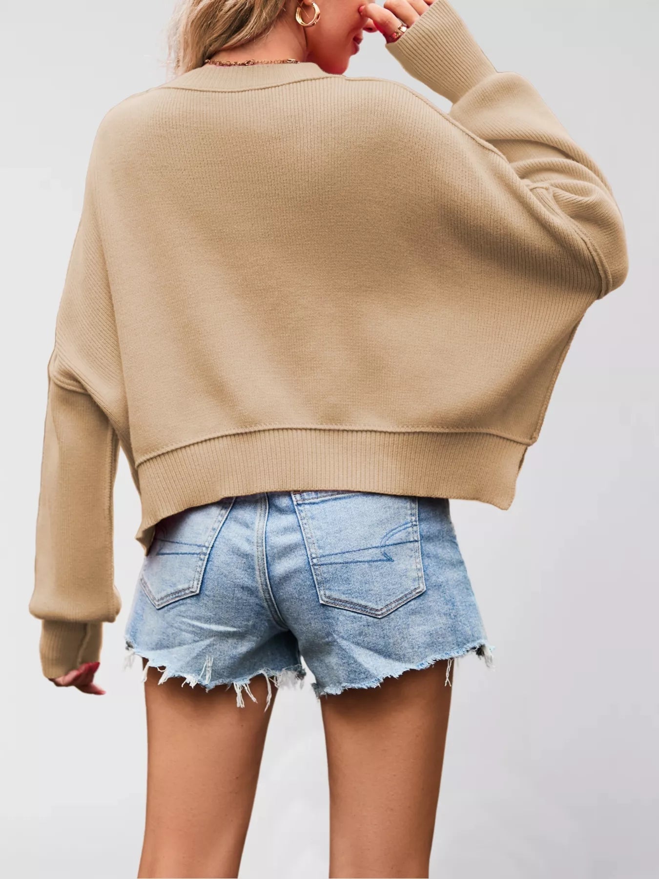 Round Neck Dropped Shoulder Sweater 