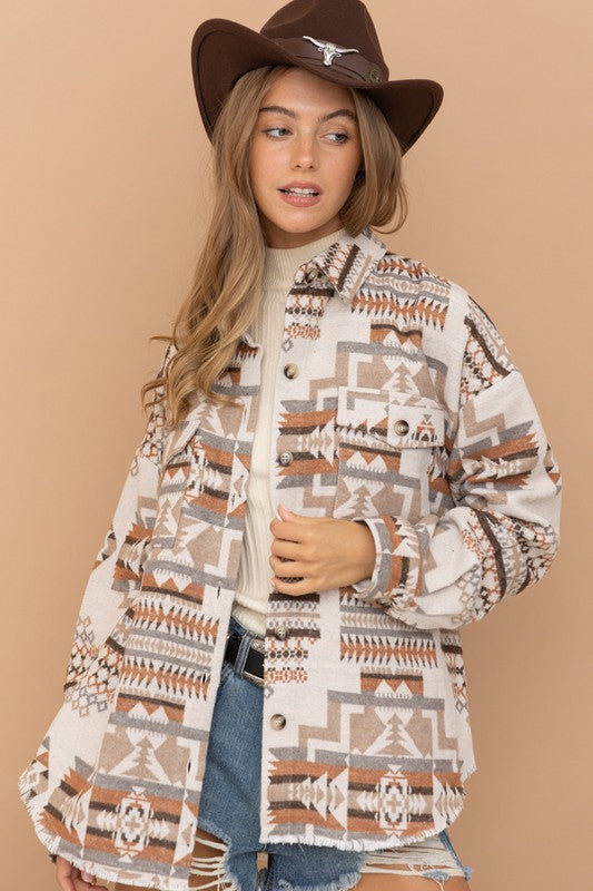 Aztec Western Shacket Blue B