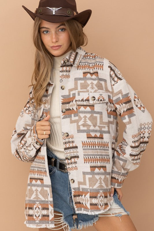 Aztec Western Shacket Blue B