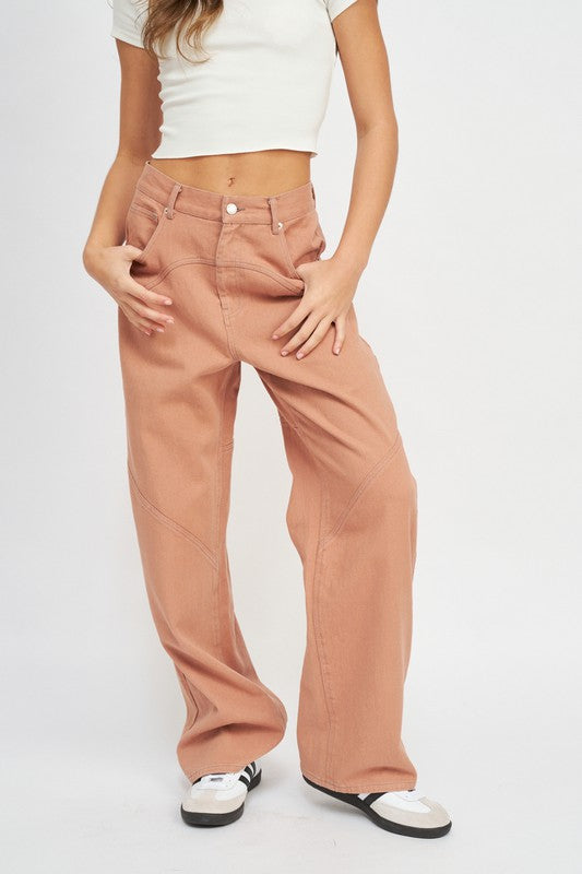 CONTRASTED STITCH DETAIL WIDE PANTS Luckygirlsclothingcompany.com