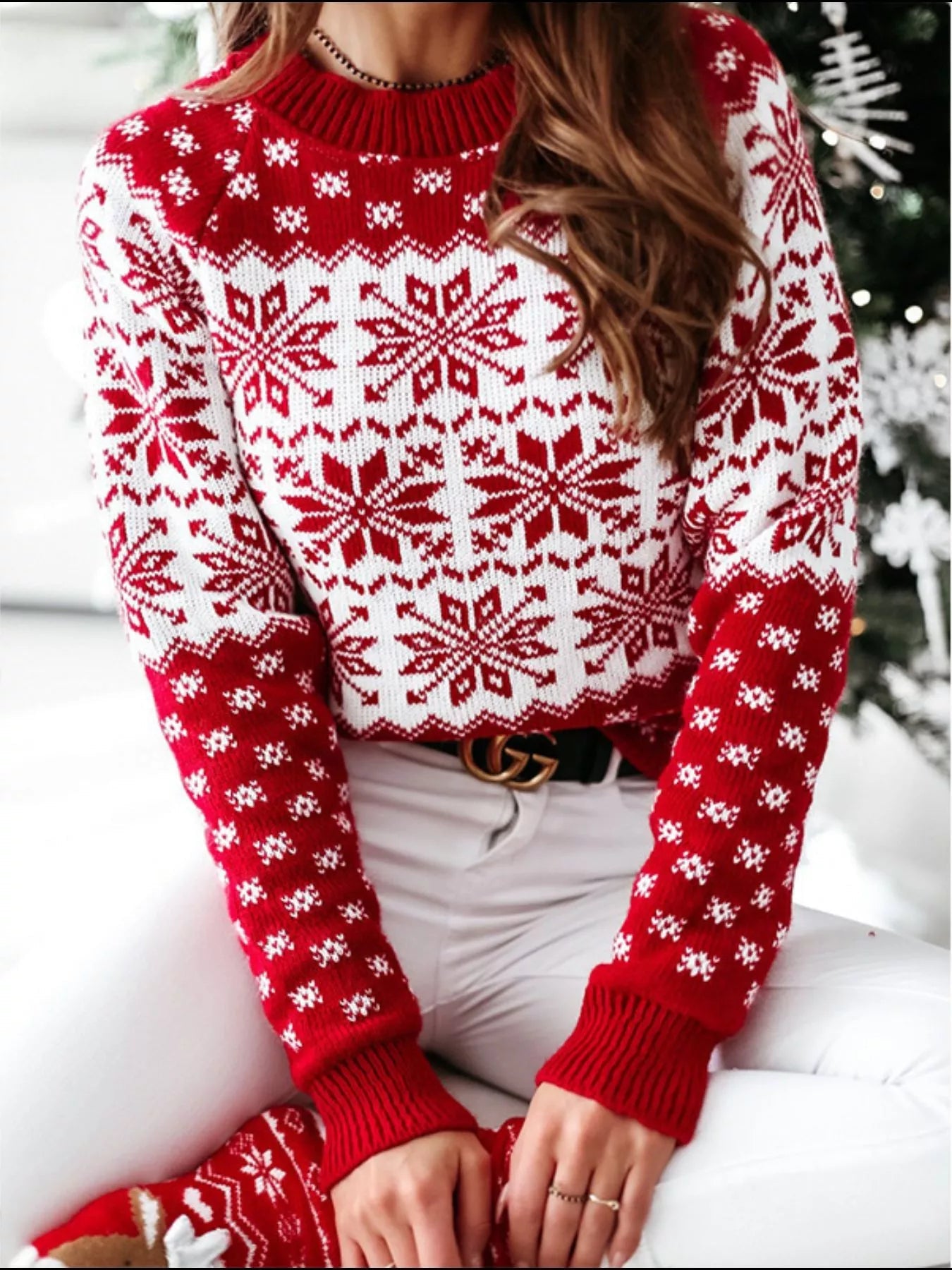 Snowflake Pattern Long Sleeve Sweater 