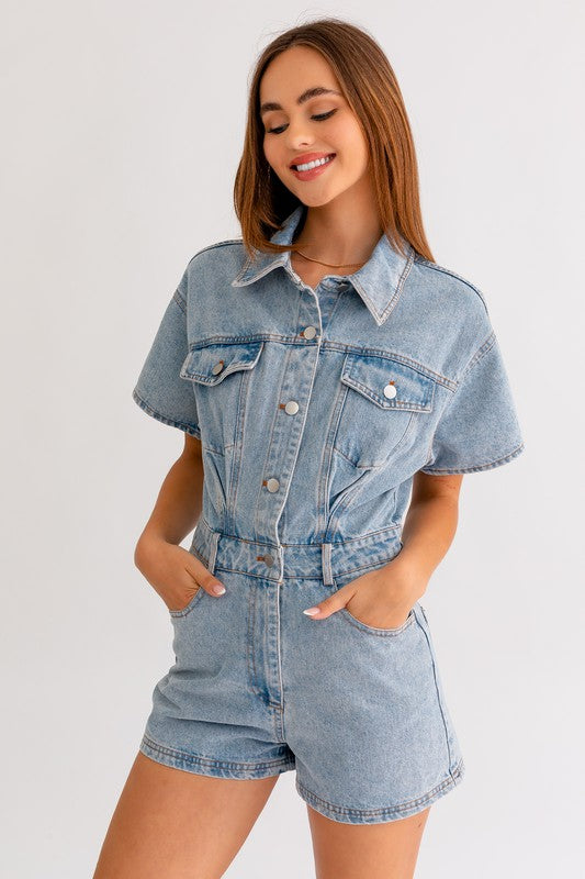 Short Sleeve Denim Romper LE LIS