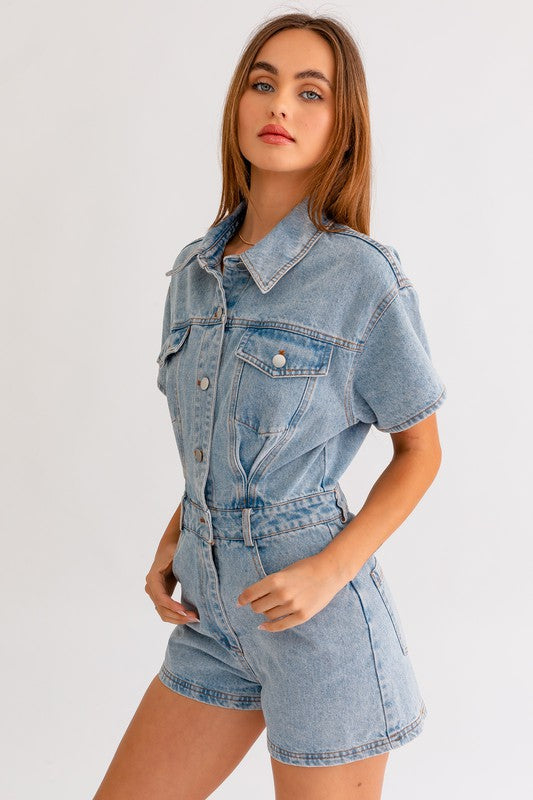 Short Sleeve Denim Romper LE LIS