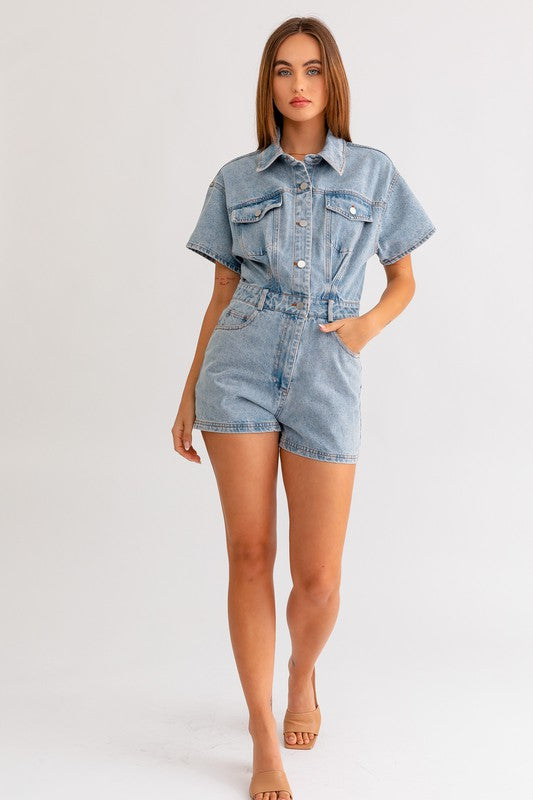 Short Sleeve Denim Romper LE LIS