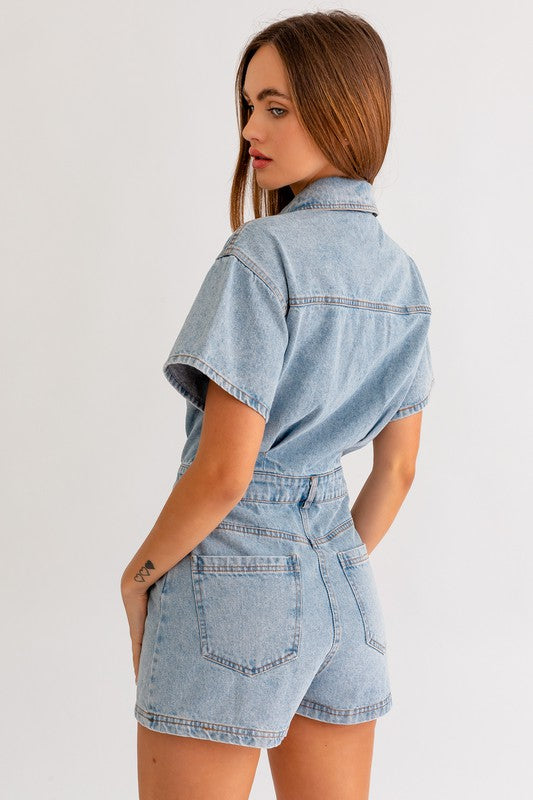 Short Sleeve Denim Romper LE LIS