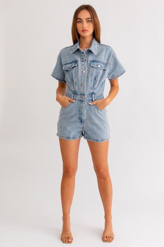 Short Sleeve Denim Romper LE LIS