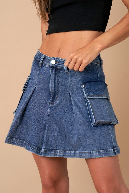 PLEATED CARGO DENIM MINI SKIRT Insane Gene