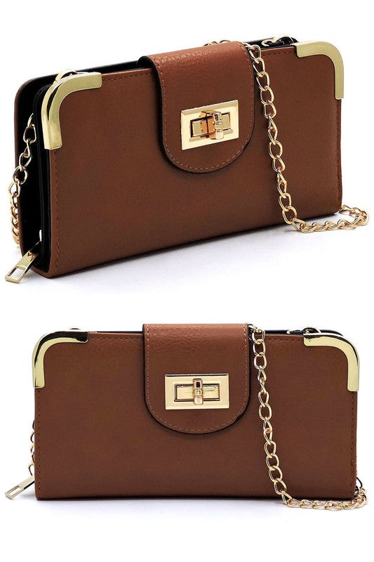 Fashion Turn Lock Crossbody Wallet Fashion World