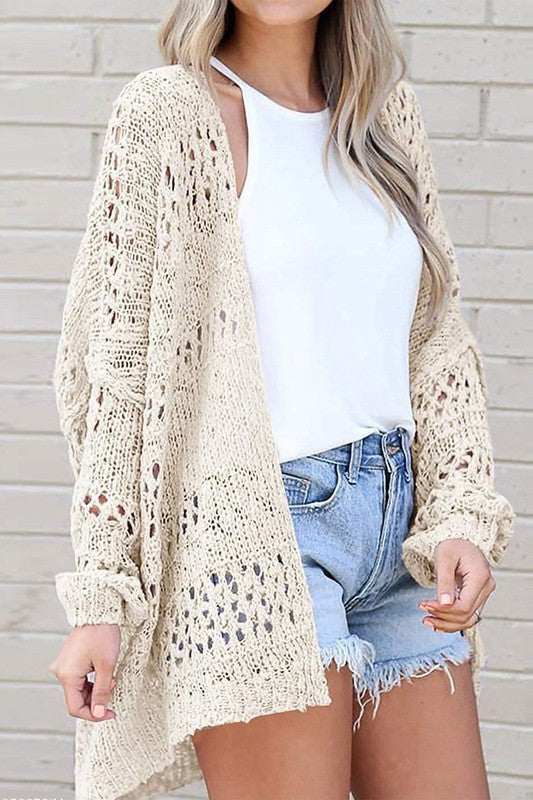 Crochet Dolman Knit Sleeve Cardigan EG fashion