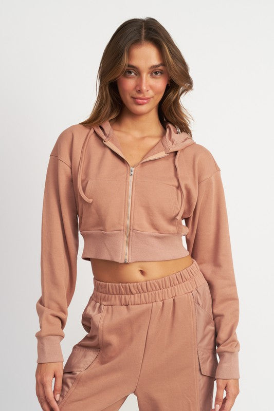 CONTRASTED ZIP UP HOODIE Luckygirlsclothingcompany.com