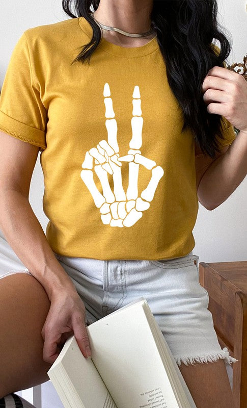 Skeleton Peace Sign Graphic Tee 