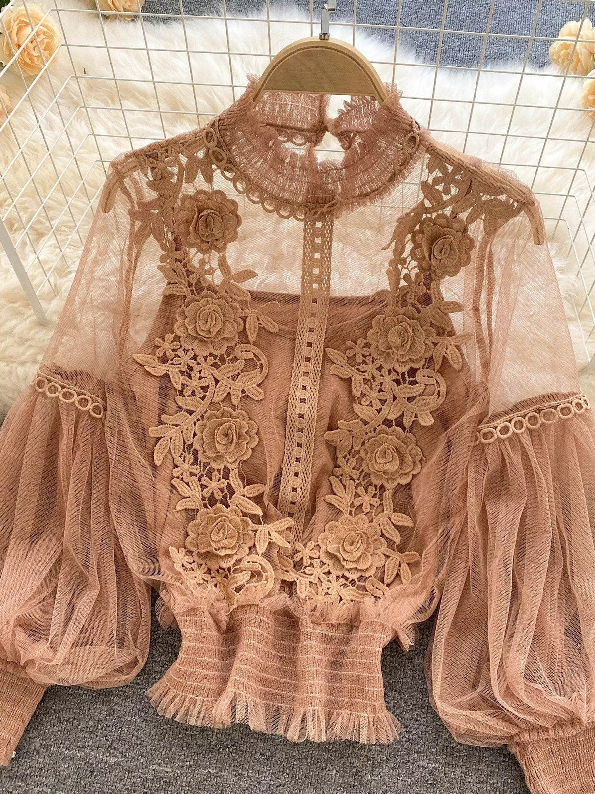 Floral Lace Blouse & Cami Set Trendsi