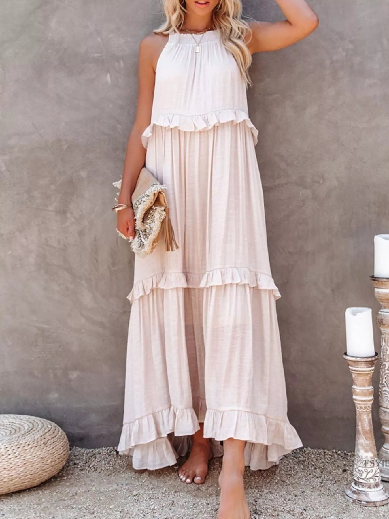 Ruffled Tiered Sleeveless Maxi Dress 