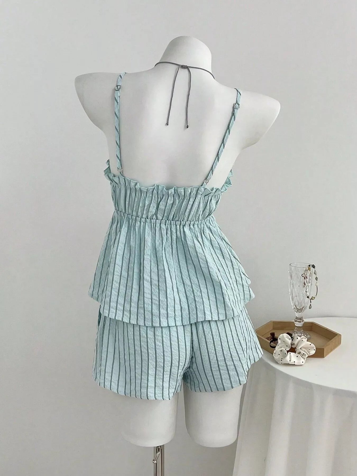 Tie Front Striped Cami and Shorts Set Trendsi