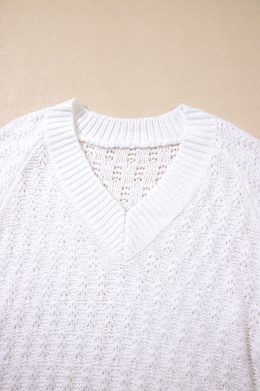 Textured Knit Ribbed Edge V-Neck Sweater JUNIPER BLVD