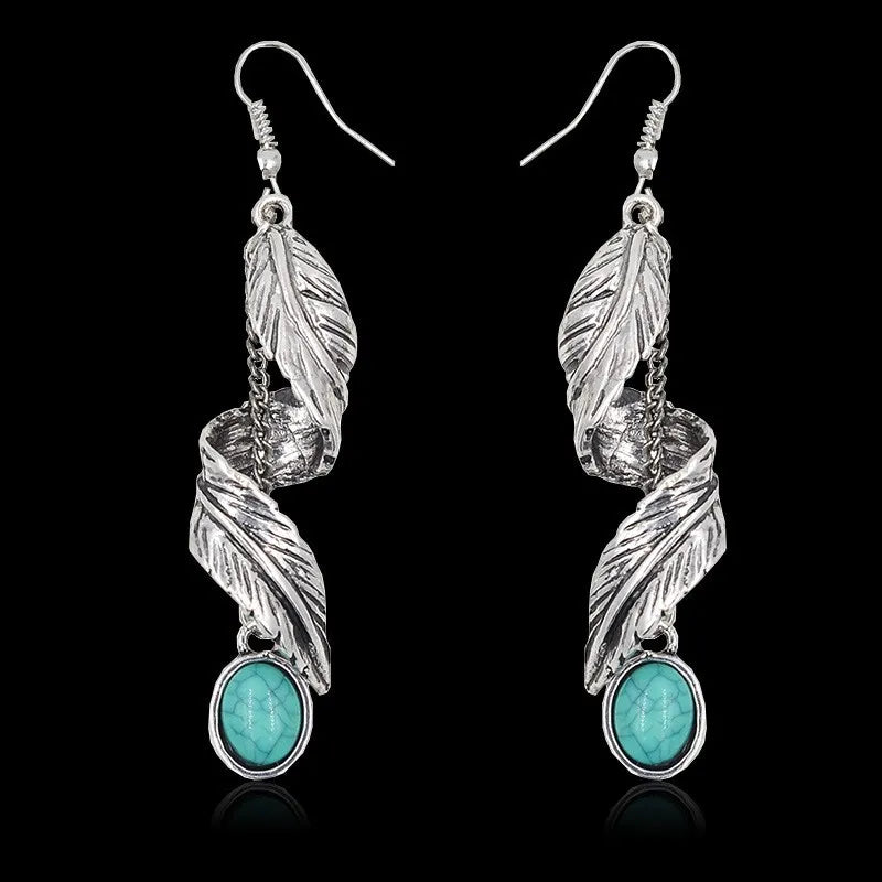Alloy Leaf Artificial Turquoise Earrings Trendsi