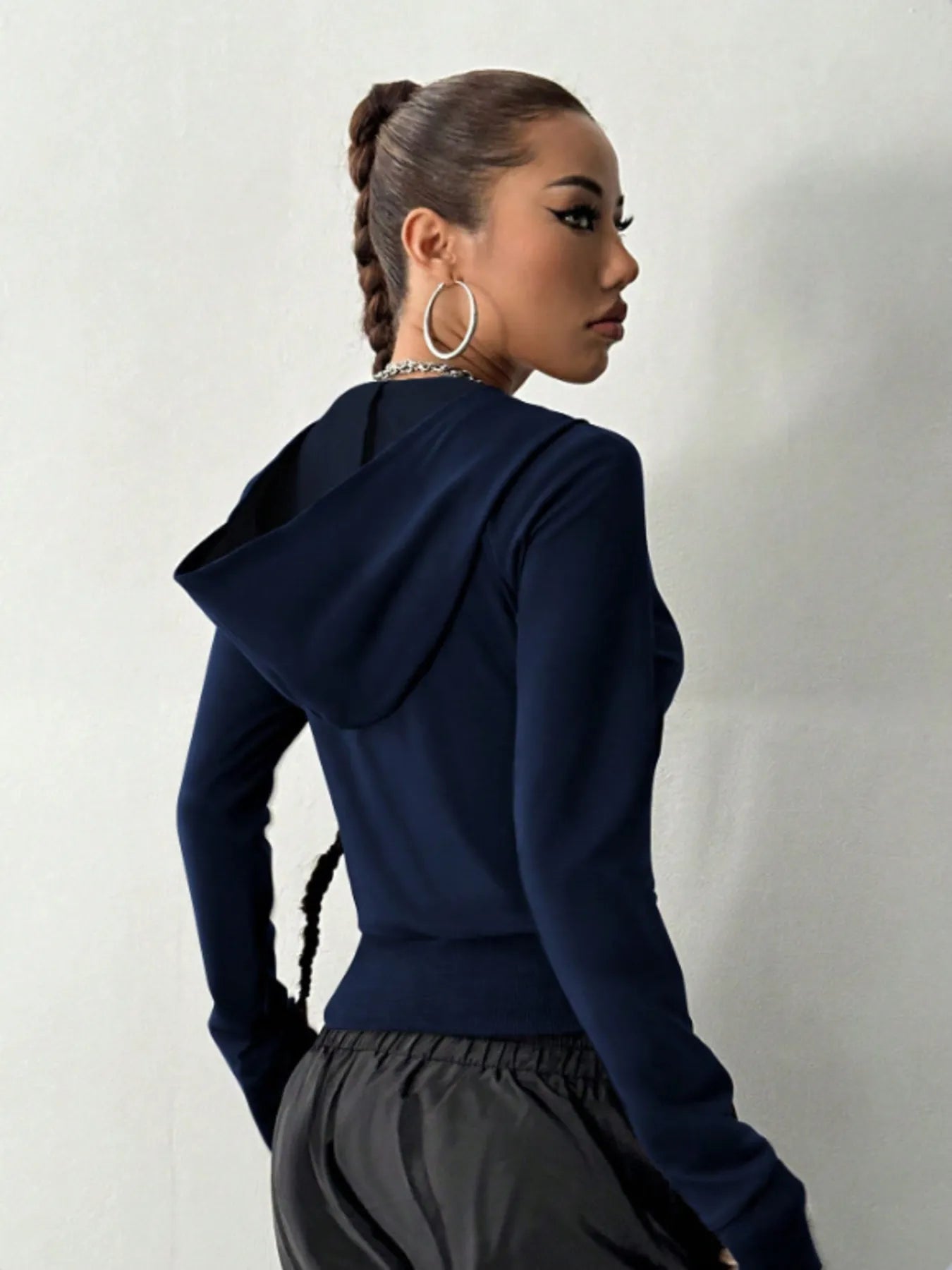 Zip-Up Long Sleeve Hoodie Trendsi