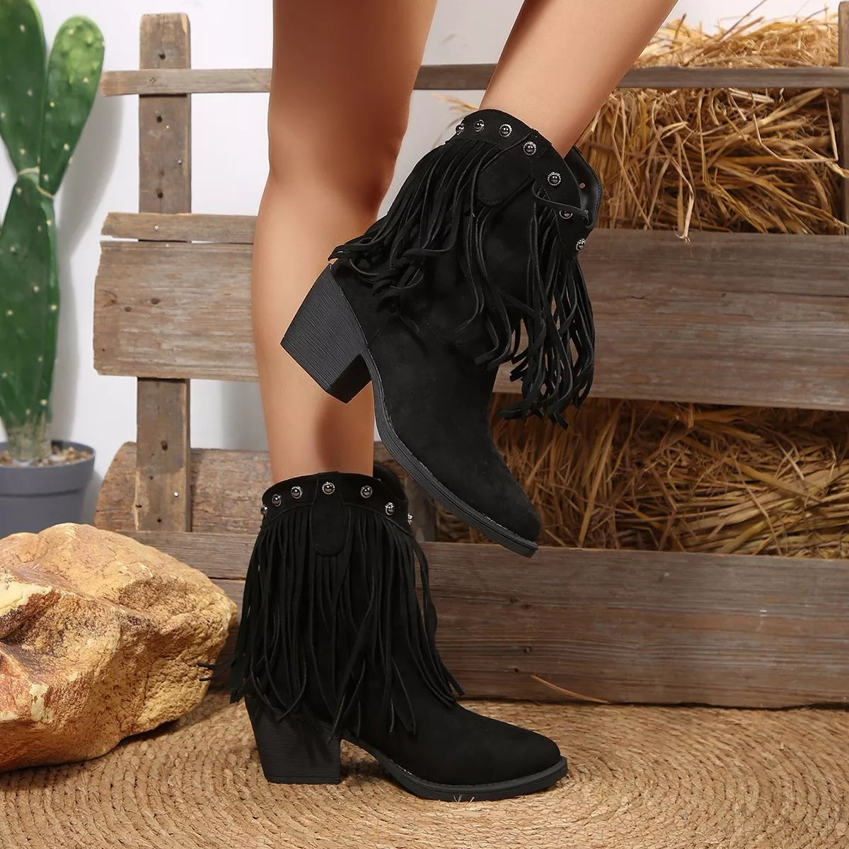 Fringed Point Toe Boots 