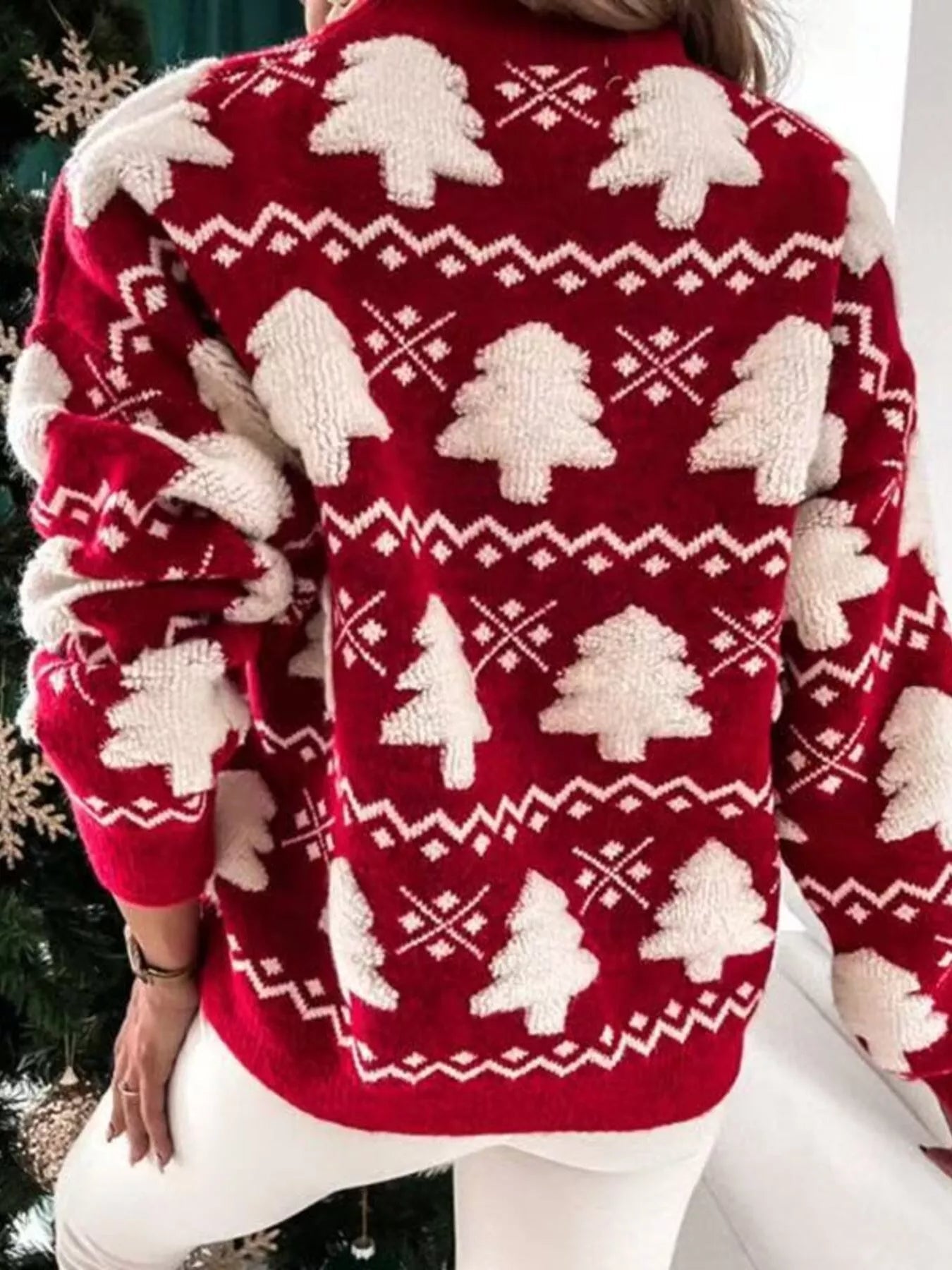Christmas Tree Pattern Long Sleeve Sweater Trendsi