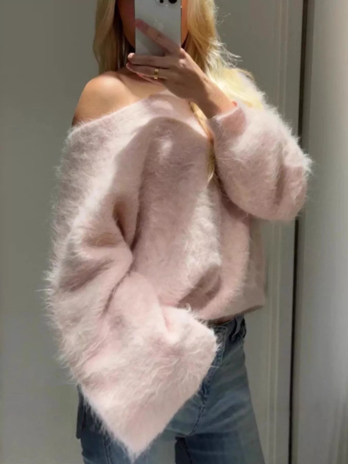 Fuzzy One Shoulder Sweater 