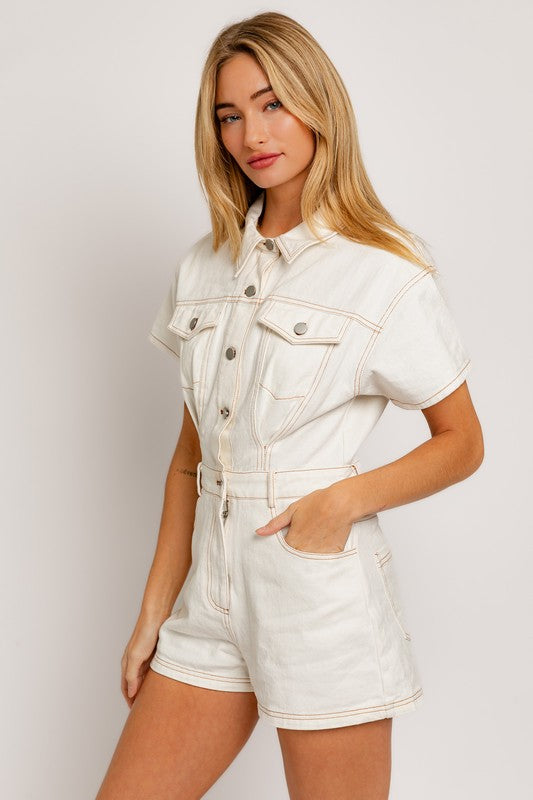 Short Sleeve Denim Romper LE LIS