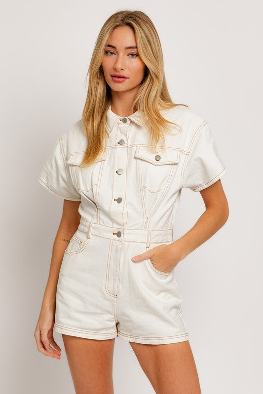 Short Sleeve Denim Romper LE LIS