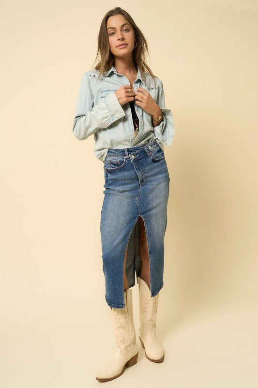 CROSSOVER MIDI SKIRT Denim Lab USA