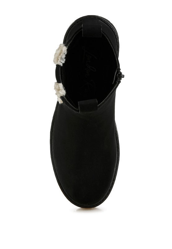 Mothman Faux Fur Detail Chunky Ankle Boots Luckygirlsclothingcompany.com