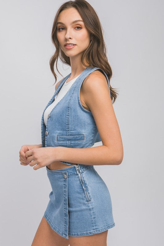 Denim Buttoned Vest Top Love Tree