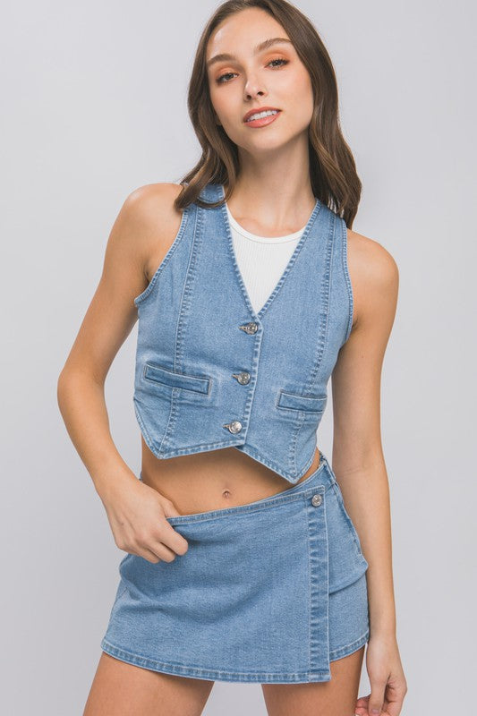 Denim Buttoned Vest Top Love Tree