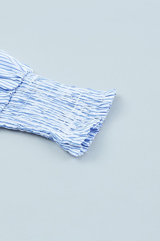 Stripe Smocked shirred oversized shirt blouse EG fashion