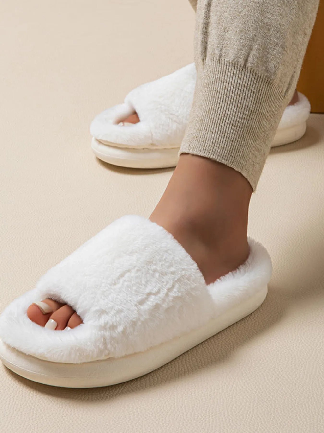 Fluffy Open Toe Comfort Slippers Trendsi