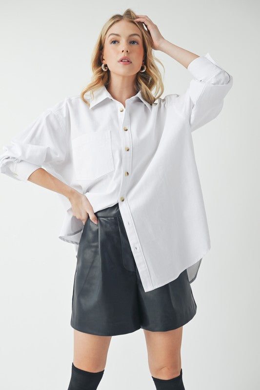 Aemi + Co High-Low Collared Neck Drop Shoulder Shirt Trendsi