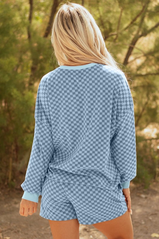 Checker Long Sleeve Pullover and Shorts Set JUNIPER BLVD