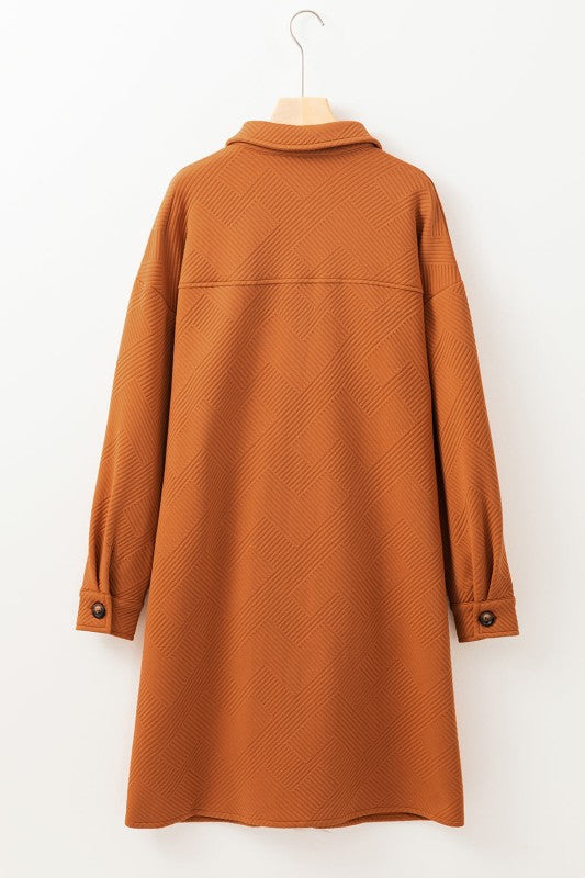 Textured Collared Button-Up Drop Shoulder Coat 
