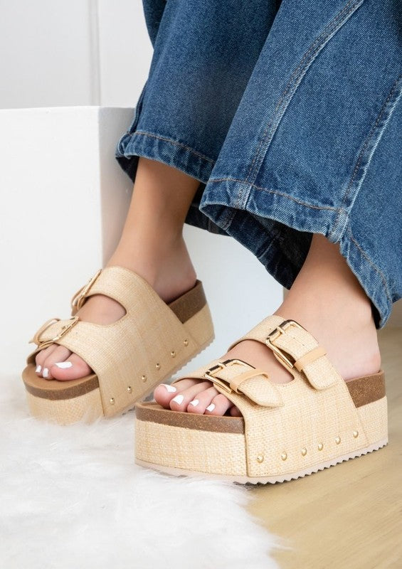 NINA DOUBLE BUCKLE BANDS COMFORTABLE FLATFORM 