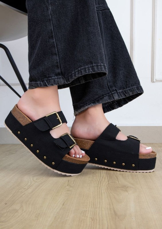 NINA DOUBLE BUCKLE BANDS COMFORTABLE FLATFORM 