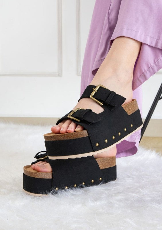 NINA DOUBLE BUCKLE BANDS COMFORTABLE FLATFORM 
